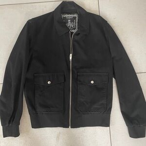 The Kooples Sport Bomber Jacket Black Full Zip Size Medium? Leather Detail